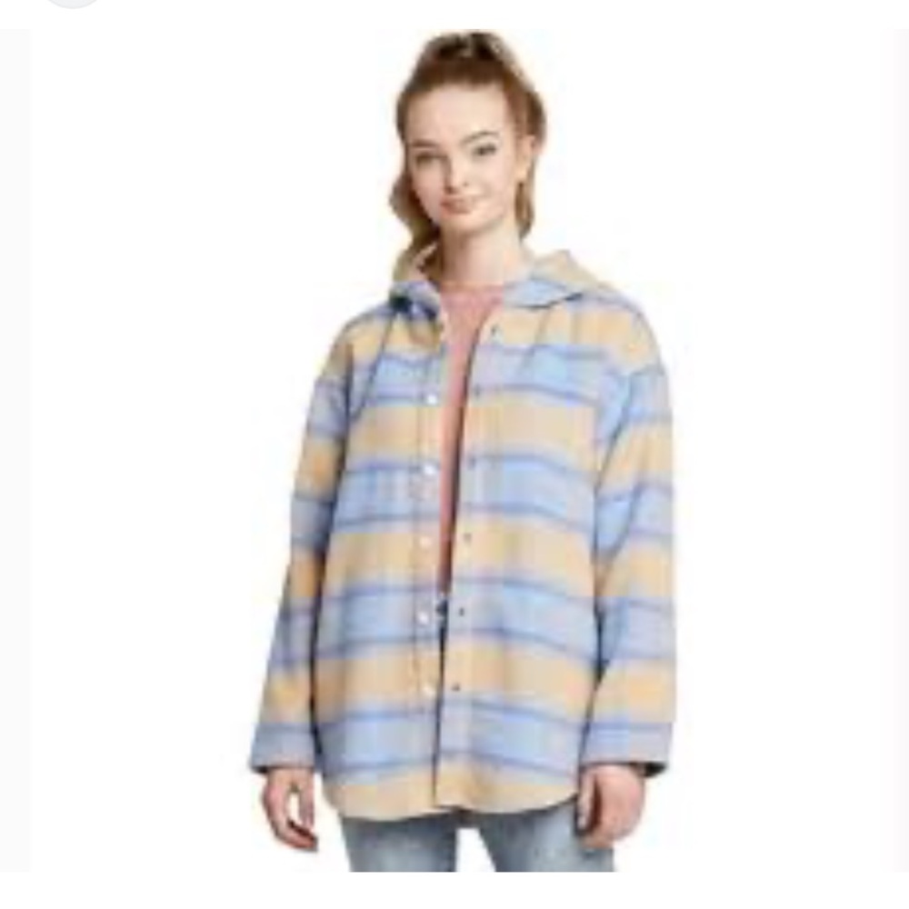 Wild Fable Button down Jacket Women LARGE blue beige
Poly acrylic wool